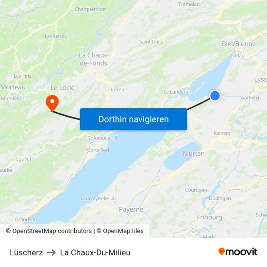 Lüscherz to La Chaux-Du-Milieu map