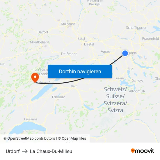 Urdorf to La Chaux-Du-Milieu map