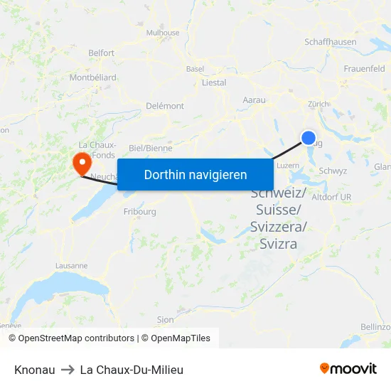 Knonau to La Chaux-Du-Milieu map