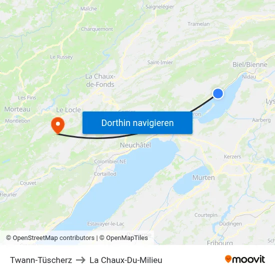 Twann-Tüscherz to La Chaux-Du-Milieu map