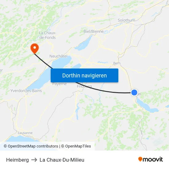Heimberg to La Chaux-Du-Milieu map