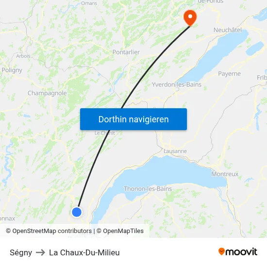 Ségny to La Chaux-Du-Milieu map