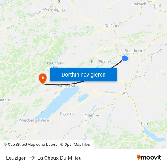 Leuzigen to La Chaux-Du-Milieu map
