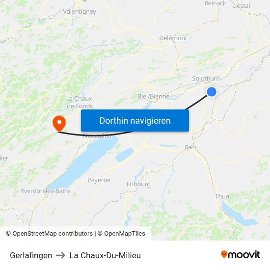 Gerlafingen to La Chaux-Du-Milieu map