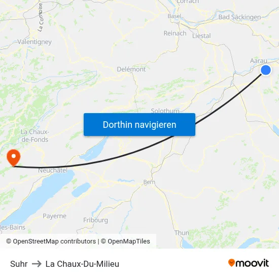 Suhr to La Chaux-Du-Milieu map