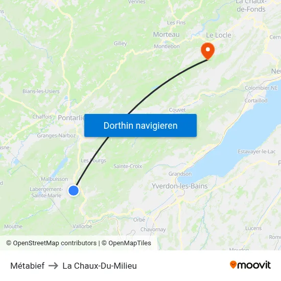 Métabief to La Chaux-Du-Milieu map