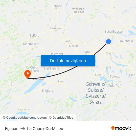 Eglisau to La Chaux-Du-Milieu map