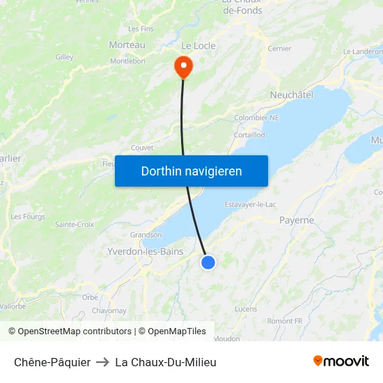 Chêne-Pâquier to La Chaux-Du-Milieu map
