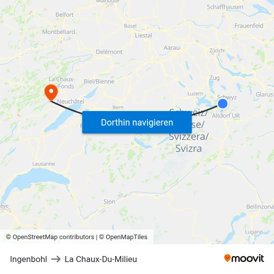 Ingenbohl to La Chaux-Du-Milieu map