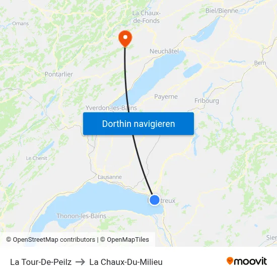 La Tour-De-Peilz to La Chaux-Du-Milieu map