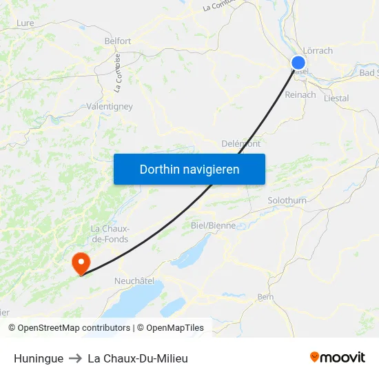 Huningue to La Chaux-Du-Milieu map