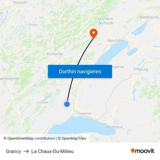 Grancy to La Chaux-Du-Milieu map