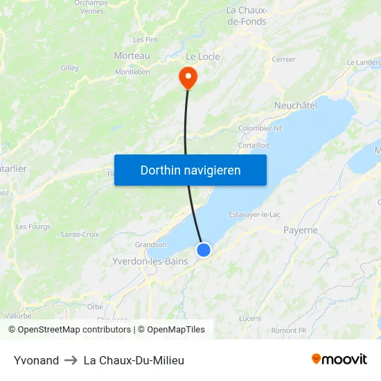 Yvonand to La Chaux-Du-Milieu map