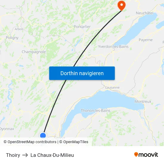 Thoiry to La Chaux-Du-Milieu map