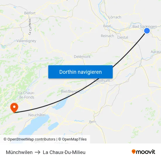 Münchwilen to La Chaux-Du-Milieu map