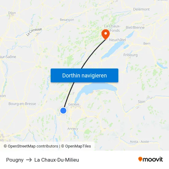 Pougny to La Chaux-Du-Milieu map