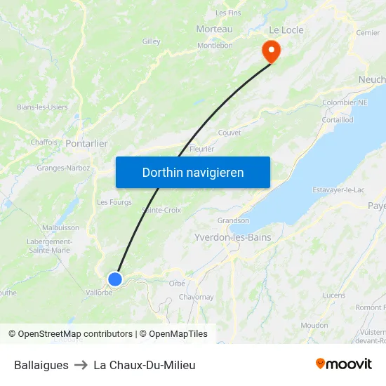 Ballaigues to La Chaux-Du-Milieu map