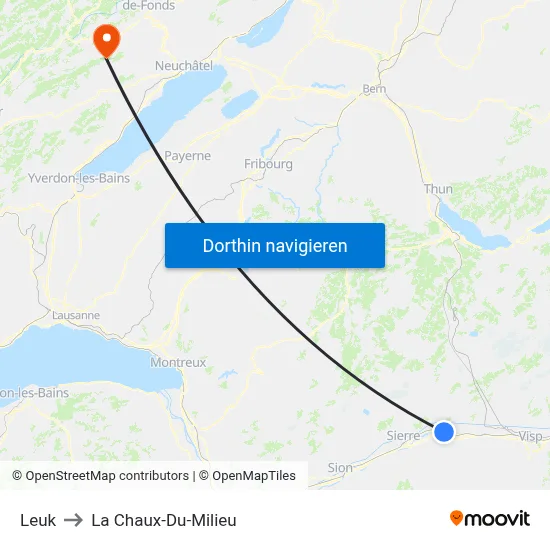 Leuk to La Chaux-Du-Milieu map