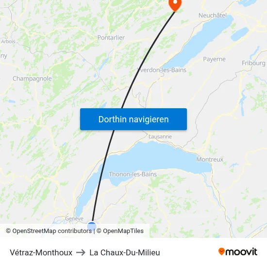 Vétraz-Monthoux to La Chaux-Du-Milieu map