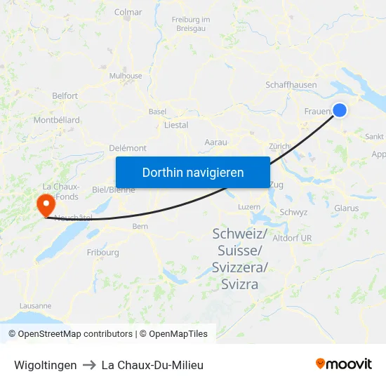 Wigoltingen to La Chaux-Du-Milieu map