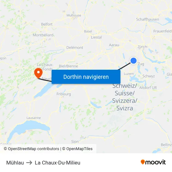 Mühlau to La Chaux-Du-Milieu map