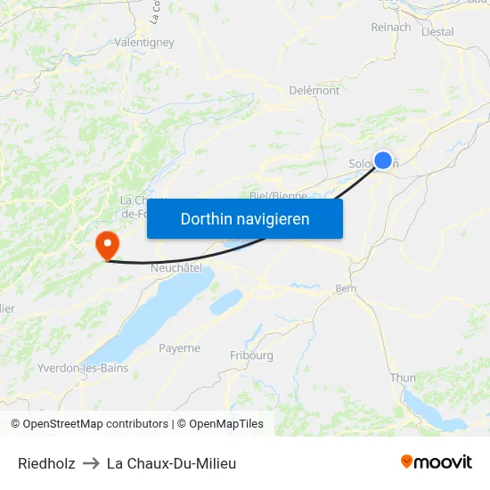 Riedholz to La Chaux-Du-Milieu map