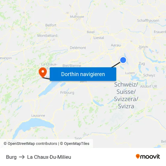 Burg to La Chaux-Du-Milieu map