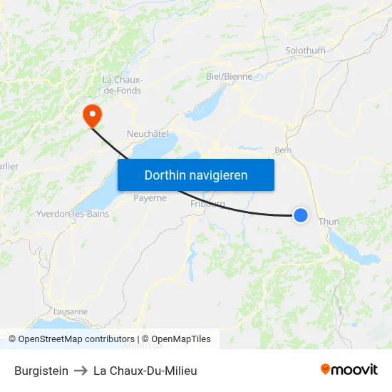 Burgistein to La Chaux-Du-Milieu map