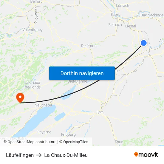 Läufelfingen to La Chaux-Du-Milieu map