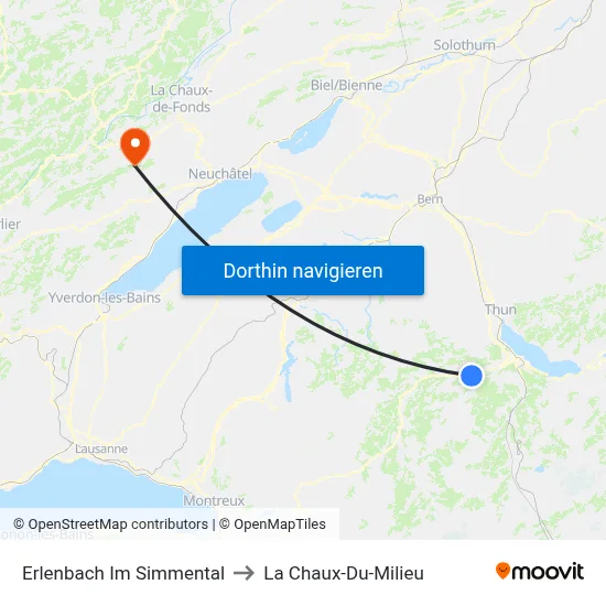 Erlenbach Im Simmental to La Chaux-Du-Milieu map