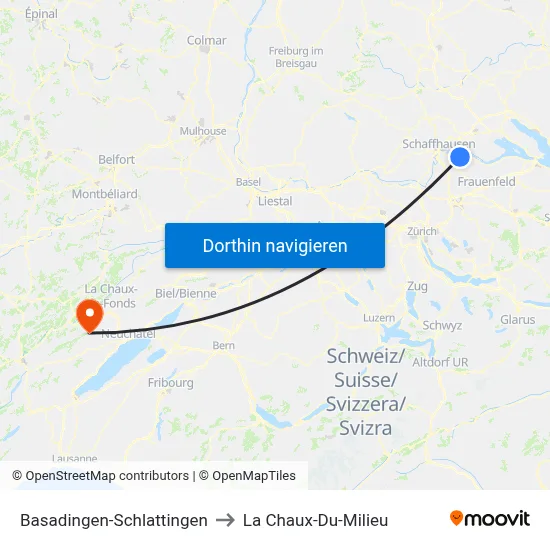 Basadingen-Schlattingen to La Chaux-Du-Milieu map