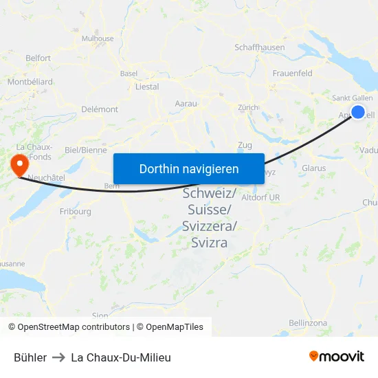 Bühler to La Chaux-Du-Milieu map