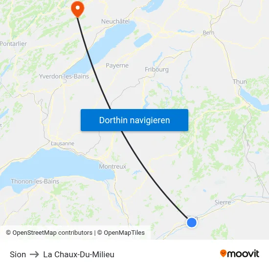 Sion to La Chaux-Du-Milieu map