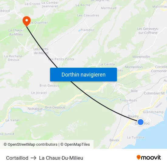 Cortaillod to La Chaux-Du-Milieu map