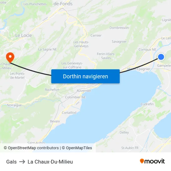 Gals to La Chaux-Du-Milieu map