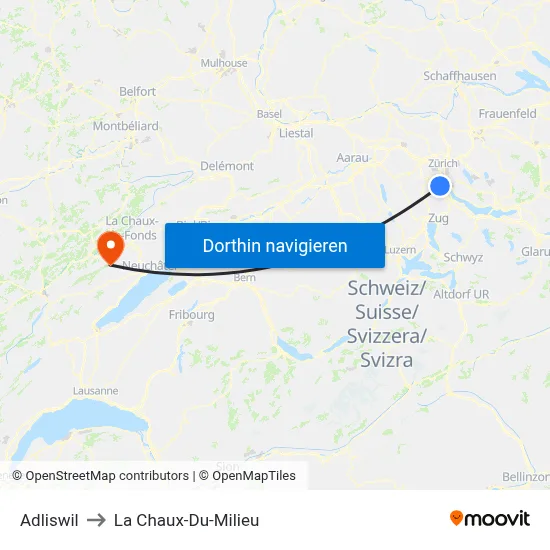 Adliswil to La Chaux-Du-Milieu map