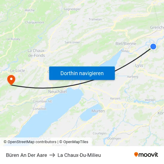 Büren An Der Aare to La Chaux-Du-Milieu map