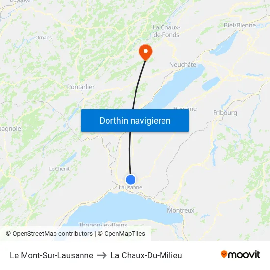 Le Mont-Sur-Lausanne to La Chaux-Du-Milieu map