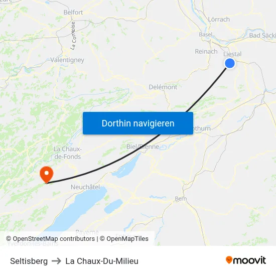 Seltisberg to La Chaux-Du-Milieu map
