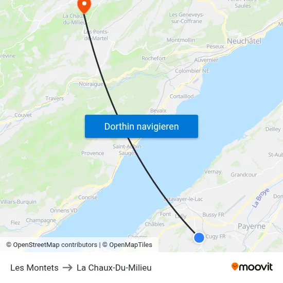 Les Montets to La Chaux-Du-Milieu map