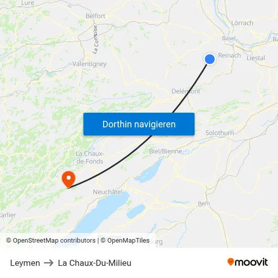 Leymen to La Chaux-Du-Milieu map