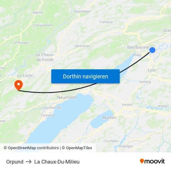 Orpund to La Chaux-Du-Milieu map
