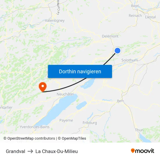 Grandval to La Chaux-Du-Milieu map