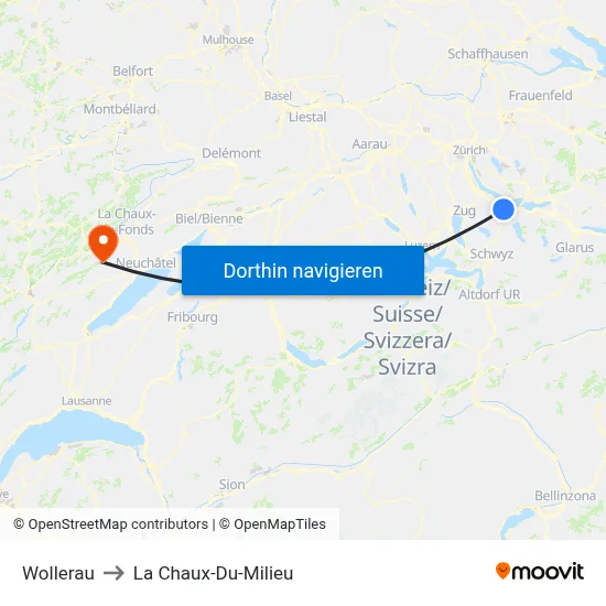 Wollerau to La Chaux-Du-Milieu map