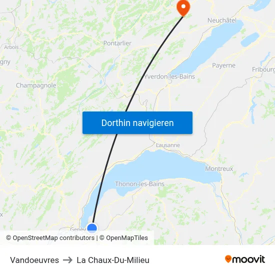 Vandoeuvres to La Chaux-Du-Milieu map