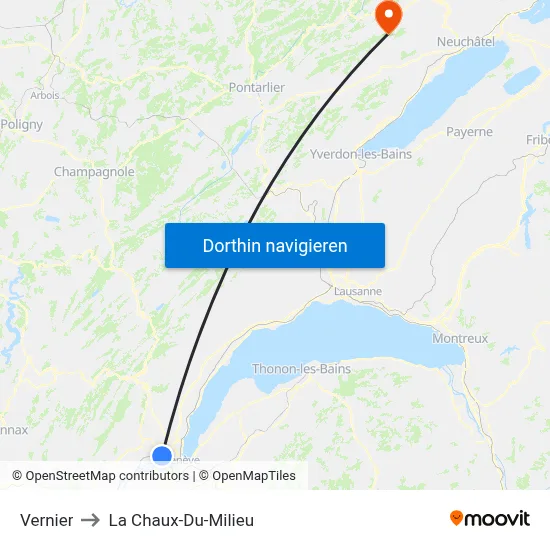 Vernier to La Chaux-Du-Milieu map
