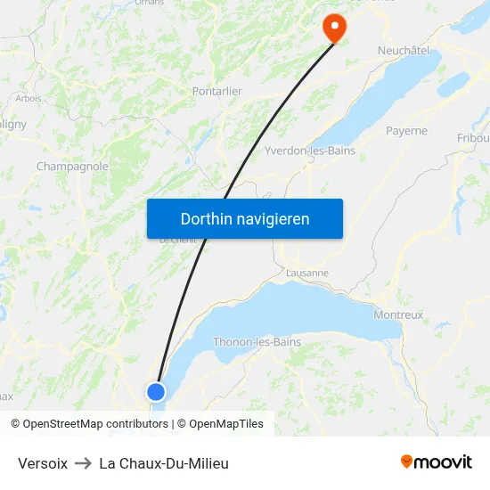 Versoix to La Chaux-Du-Milieu map
