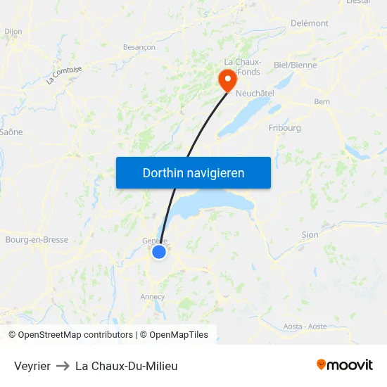 Veyrier to La Chaux-Du-Milieu map