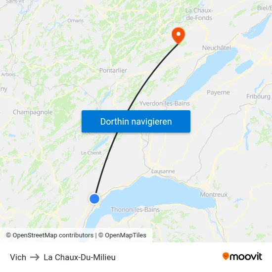 Vich to La Chaux-Du-Milieu map
