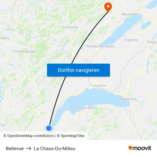 Bellevue to La Chaux-Du-Milieu map